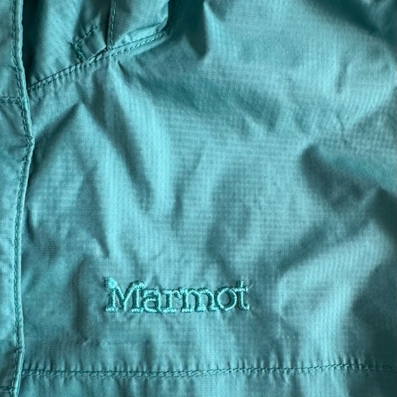 Marmot Hooded Rain Jacket Teal Lightweight Waterproof Shell Raincoat Medium - Picture 5 of 11